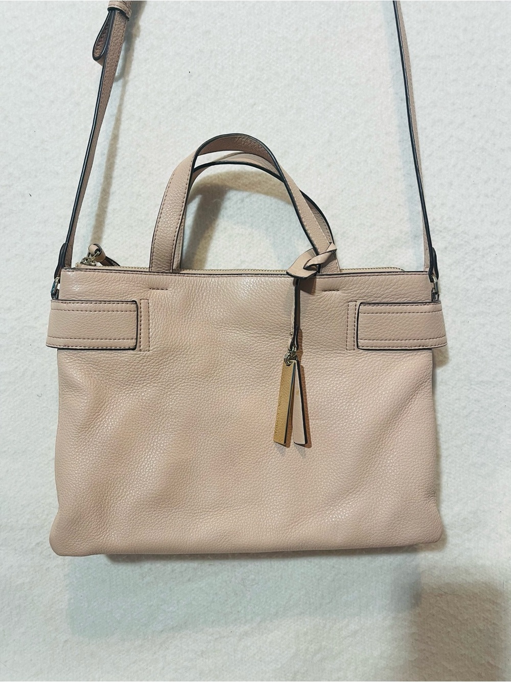 Vince Camuto Almond Pebbled Genuine Leather Davy Crossbody Satchel